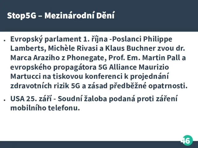 Stop5G – Mezinárodní Dění Evropský parlament 1. října -Poslanci Philippe