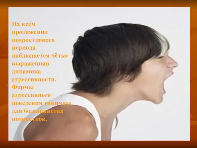 На всём протяжении подросткового периода наблюдается чётко выраженная динамика агрессивности. Формы агрессивного поведения