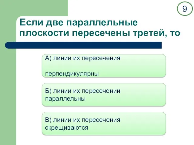 Если две параллельные плоскости пересечены третей, то А) линии их