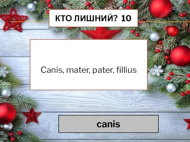 КТО ЛИШНИЙ? 10 Canis, mater, pater, fillius canis