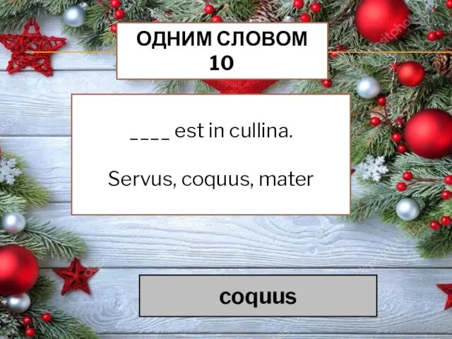 ОДНИМ СЛОВОМ 10 ____ est in cullina. Servus, coquus, mater coquus