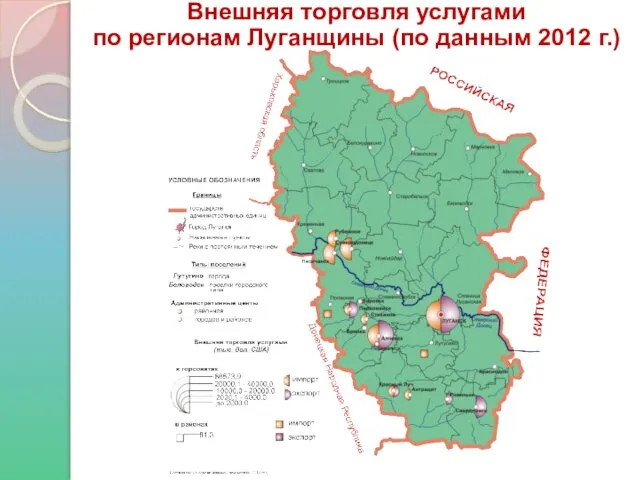 Внешняя торговля услугами по регионам Луганщины (по данным 2012 г.)
