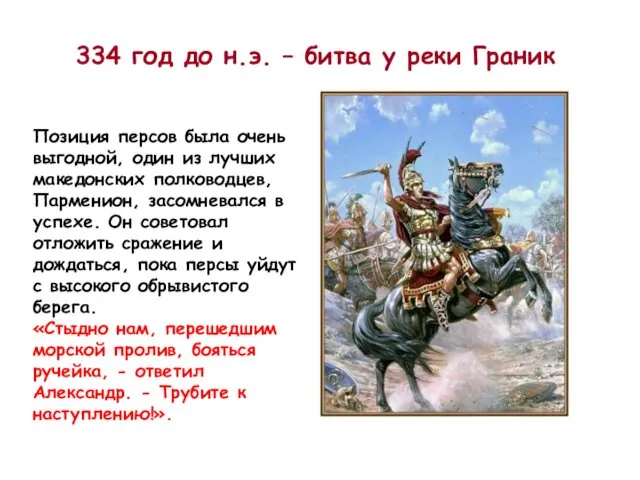 334 год до н.э. – битва у реки Граник Позиция