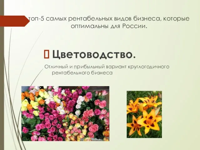 топ-5 самых рентабельных видов бизнеса, которые оптимальны для России. Цветоводство.