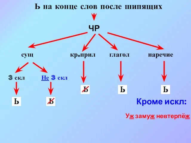 Ь на конце слов после шипящих кр.прил сущ ЧР 3