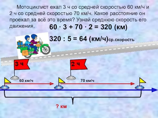 Мотоциклист ехал 3 ч со средней скоростью 60 км/ч и