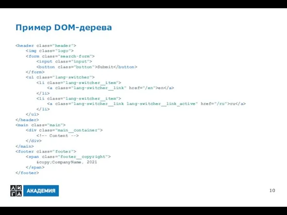 Пример DOM-дерева Submit en ru &copy;CompanyName, 2021