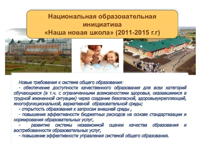 Национальная образовательная инициатива «Наша новая школа» (2011-2015 г.г) Новые требования к системе общего