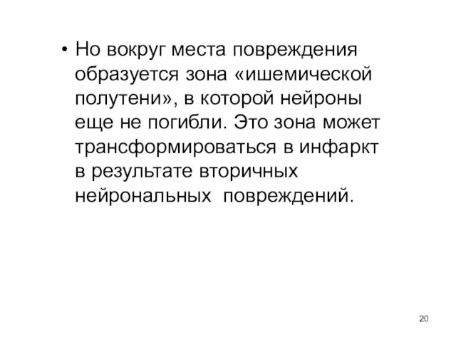 Но вокруг места повреждения образуется зона «ишемической полутени», в которой