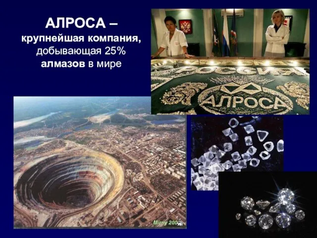 АЛРОСА – крупнейшая компания, добывающая 25% алмазов в мире