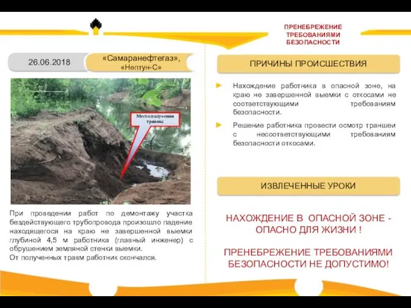 26.06.2018 При проведении работ по демонтажу участка бездействующего трубопровода произошло