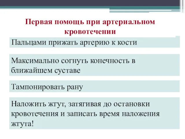 Пальцами прижать артерию к кости Первая помощь при артериальном кровотечении