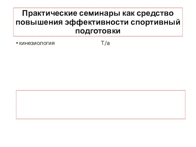 Практические семинары как средство повышения эффективности спортивный подготовки кинезиология Т/а