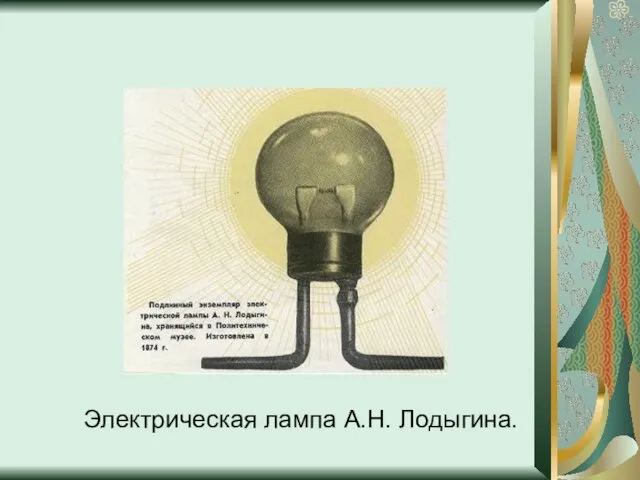 Электрическая лампа А.Н. Лодыгина.