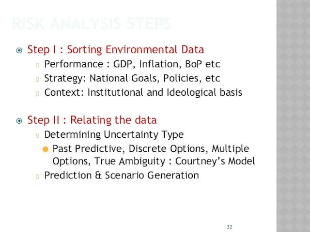 RISK ANALYSIS STEPS Step I : Sorting Environmental Data Performance