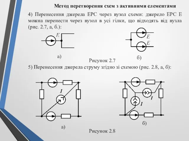 Метод перетворення схем з активними елементами 4) Перенесення джерела ЕРС