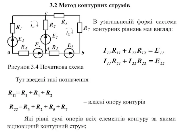 Рисунок 3.4 Початкова схема В узагальненій формі система контурних рівнянь