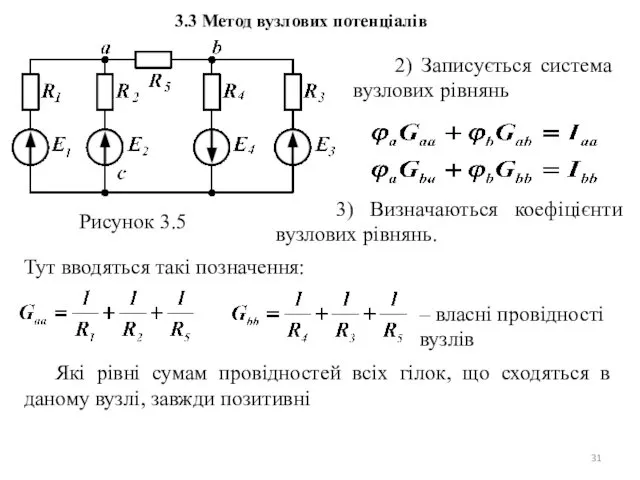 3.3 Метод вузлових потенціалів Рисунок 3.5 2) Записується система вузлових