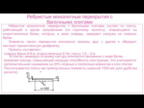 Ребристые монолитные перекрытия с балочными плитами Ребристое монолитное перекрытие с