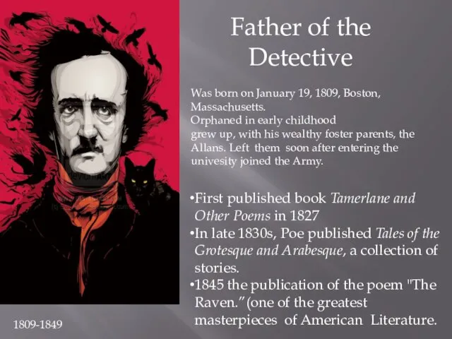 Father of the Detective 1809-1849 First published book Tamerlane and