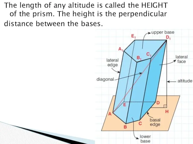 The length of any altitude is called the HEIGHT of the prism. The