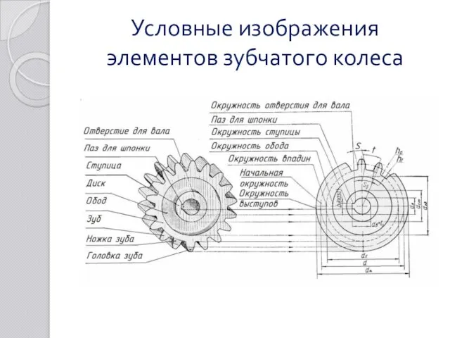 Условные изображения элементов зубчатого колеса