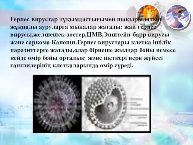 Герпес вирустар тұқымдастығымен шақырылатын жұқпалы ауруларға мыналар жатады: жай герпес