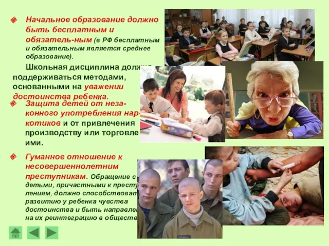 Начальное образование должно быть бесплатным и обязатель-ным (в РФ бесплатным