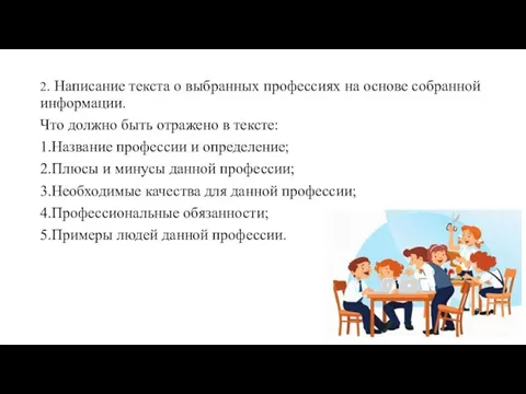 2. Написание текста о выбранных профессиях на основе собранной информации.