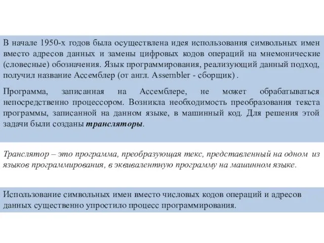 В начале 1950-х годов была осуществлена идея использования символьных имен