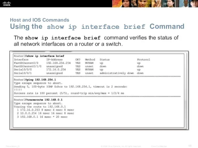 Host and IOS Commands Using the show ip interface brief