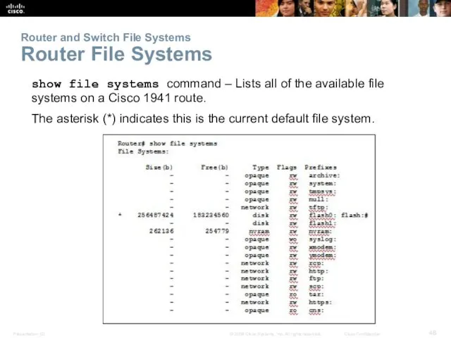 Router and Switch File Systems Router File Systems show file