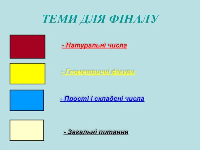 ТЕМИ ДЛЯ ФІНАЛУ - Натуральні числа - Геометричні фігури -