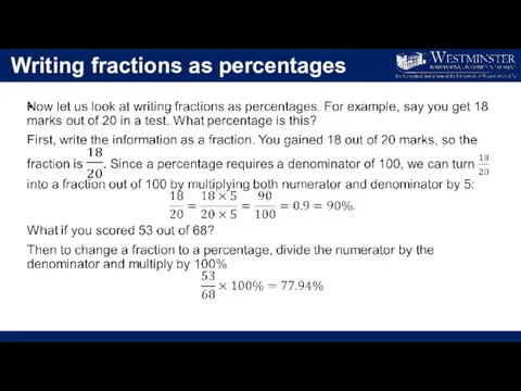 Writing fractions as percentages