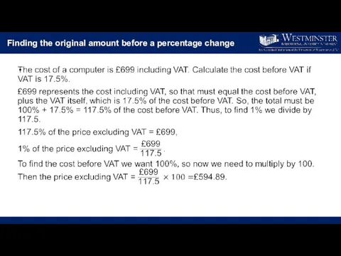 Finding the original amount before a percentage change
