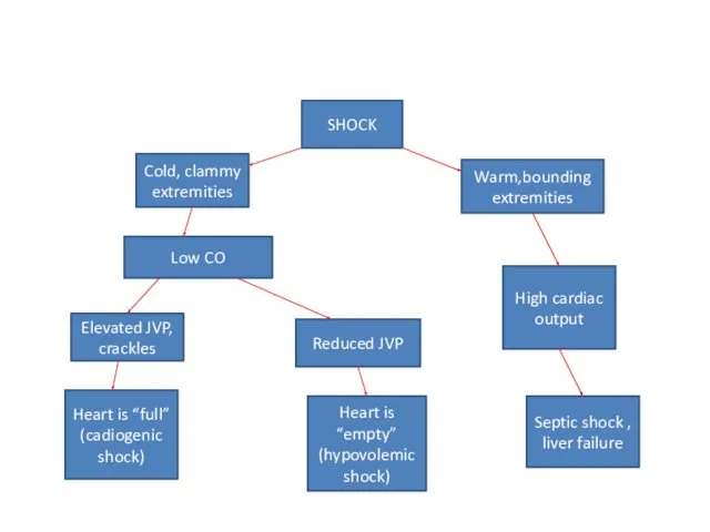 SHOCK Cold, clammy extremities Warm,bounding extremities High cardiac output Septic shock , liver