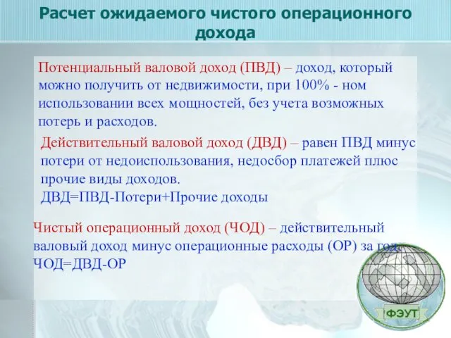 Расчет ожидаемого чистого операционного дохода Потенциальный валовой доход (ПВД) –