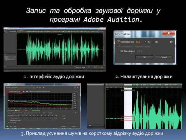 Запис та обробка звукової доріжки у програмі Adobe Audition. 1 . Інтерфейс аудіо