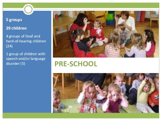 PRE-SCHOOL 5 groups 29 children 4 groups of Deaf and