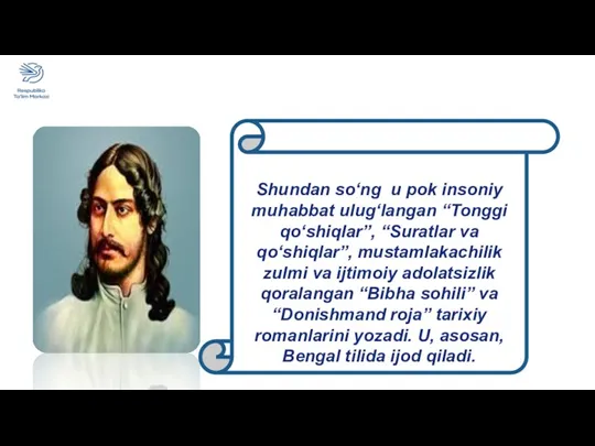 Shundan so‘ng u pok insoniy muhabbat ulug‘langan “Tonggi qo‘shiqlar”, “Suratlar va qo‘shiqlar”, mustamlakachilik