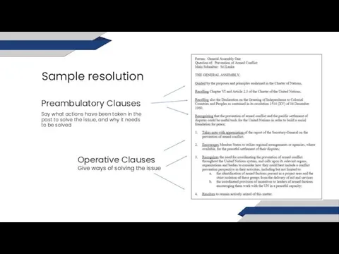 Sample resolution Preambulatory Clauses Say what actions have been taken