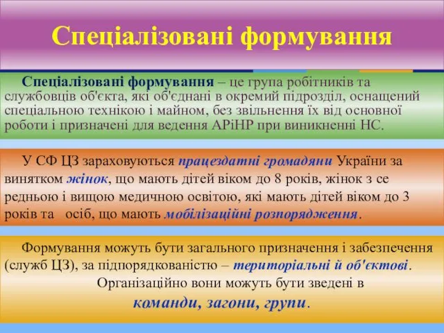 Спеціалізовані формування Спеціалізовані формування – це група робітників та службовців