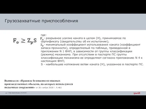 где: - разрывное усилие каната в целом (H), принимаемое по