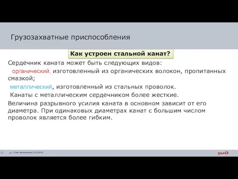 Сердечник каната может быть следующих видов: органический, изготовленный из органических