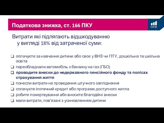 Податкова знижка, ст. 166 ПКУ Витрати які підлягають відшкодуванню у