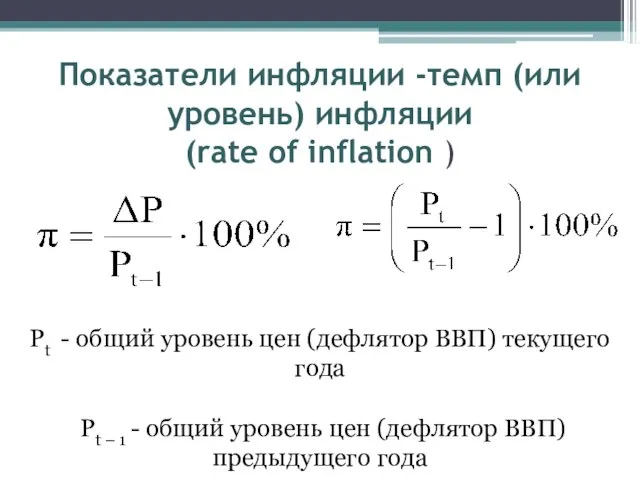 Показатели инфляции -темп (или уровень) инфляции (rate of inflation )