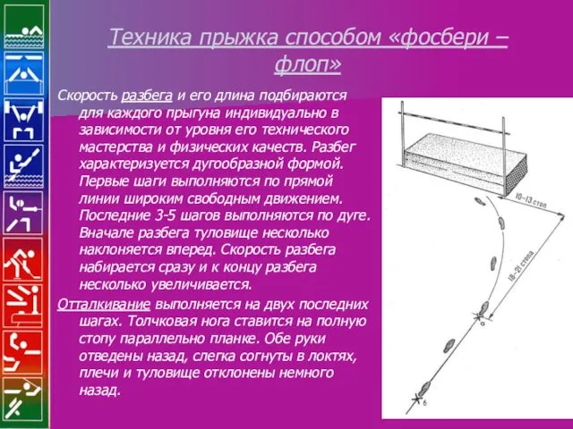 Техника прыжка способом «фосбери – флоп» Скорость разбега и его