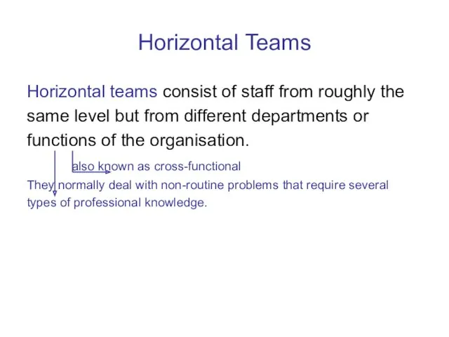 Horizontal Teams Horizontal teams consist of staff from roughly the