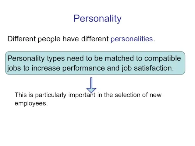 Personality Different people have different personalities. Personality types need to