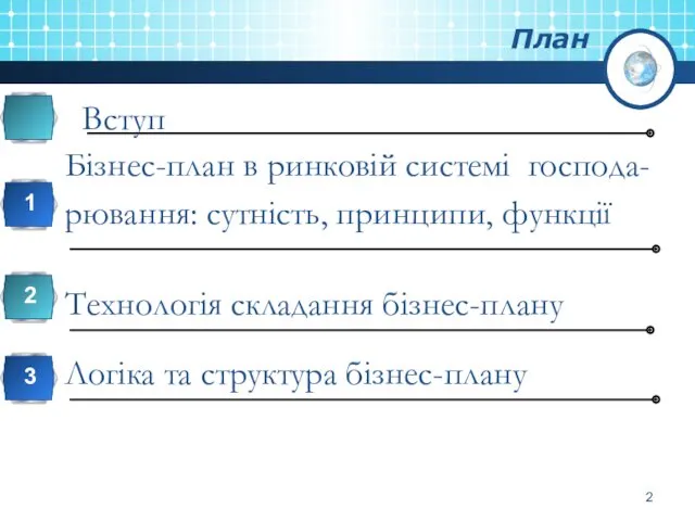 План Вступ Бізнес-план в ринковій системі господа- рювання: сутність, принципи,